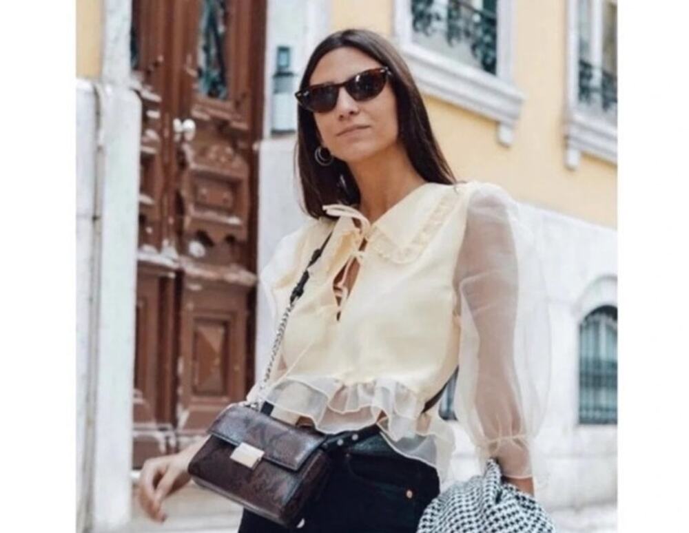 Zara Organza Contrast Knit Top Cream Size XL